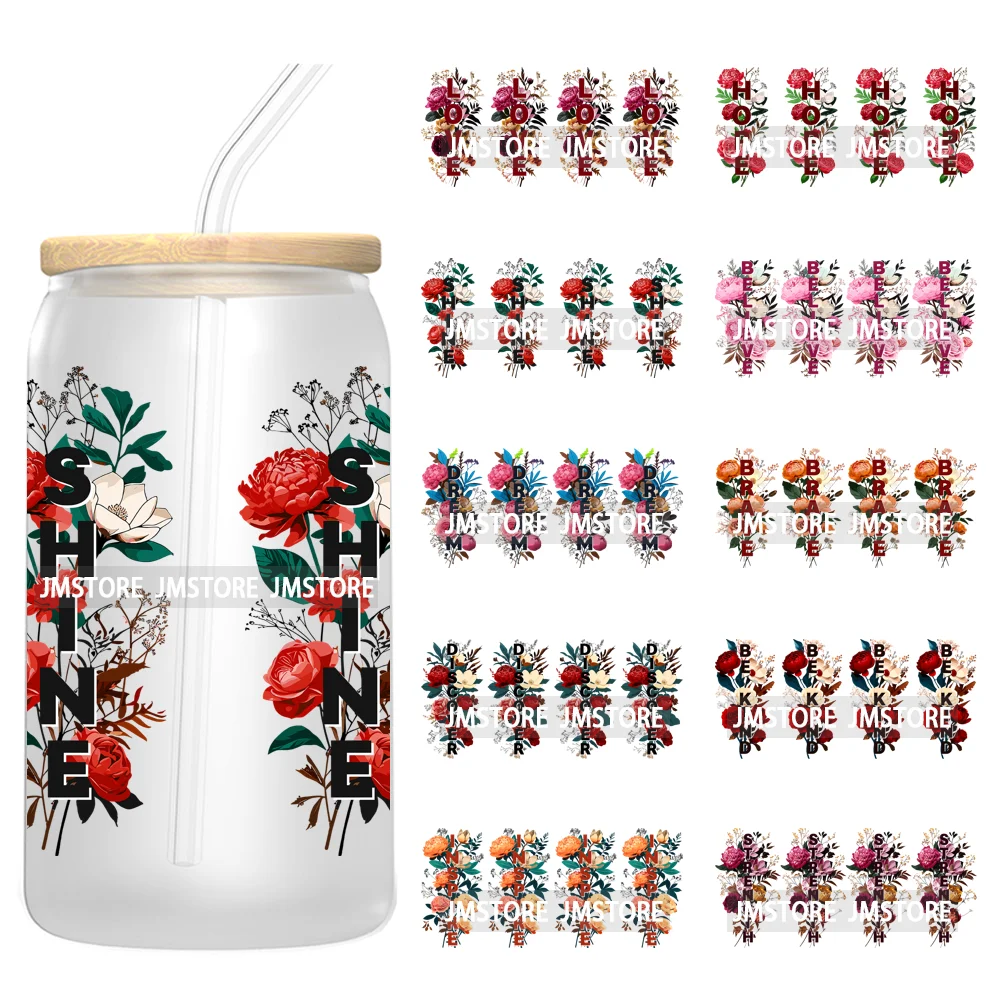 

Faith Hope Love Flowers UV DTF Stickers Ready to Transfer Cup Wrap Custom Labels DIY Craft For Libbey Can Glass Tumblers Mugs