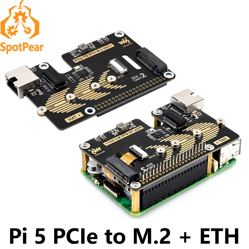 Raspberry Pi 5 PCIe to M.2 NVME SSD And Gigabit Ethernet RJ45 HAT RTL8111H M_KEY For 2230/2242/2260/2280