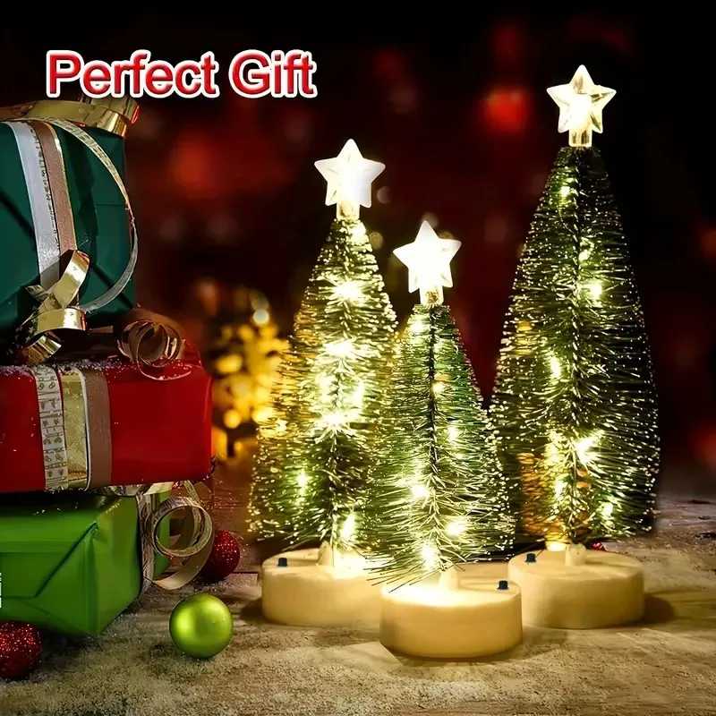 17cm mini árvore de natal luz pinho árvore de natal para casa decorações de mesa festa de ano novo presente decoração