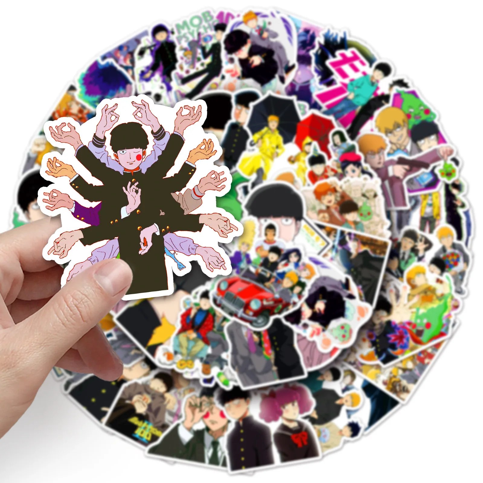 50Pcs Mob Psycho 100 Series Graffiti Stickers Suitable for Laptop Helmets Desktop Decoration DIY Stickers Toys Wholesale