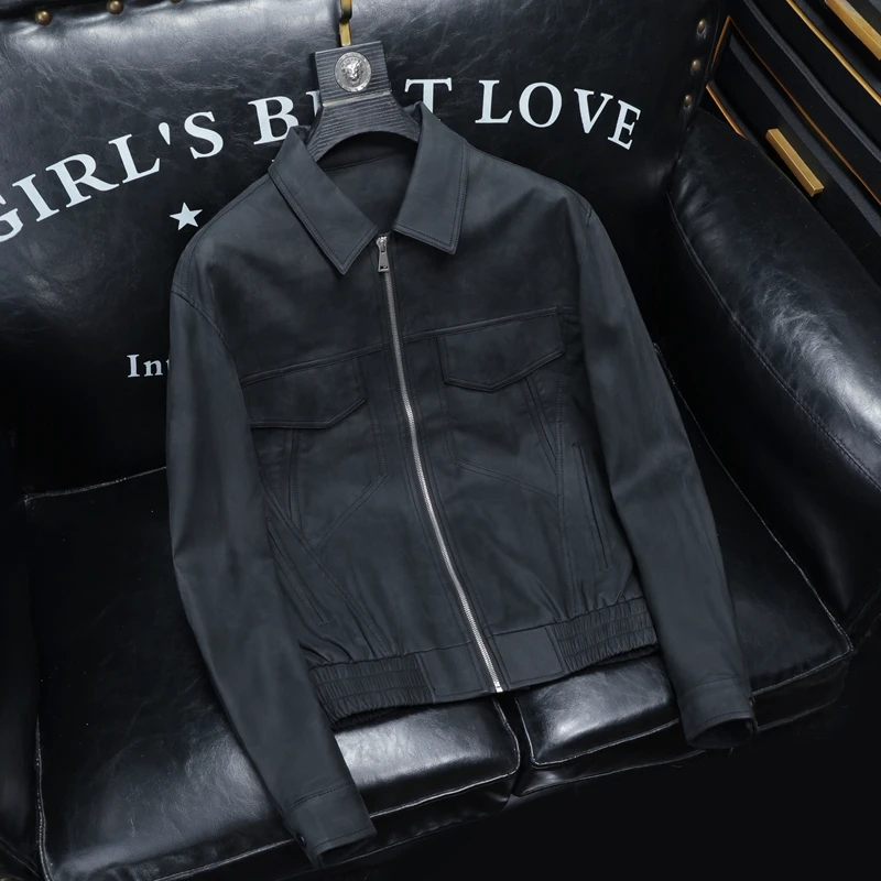 

Стильная универсальная кожаная куртка для работы, повседневная мужская модная кожаная куртка, новая модель, кожаная верхняя одежда для мотоциклистов, модная мужская одежда приталенного кроя