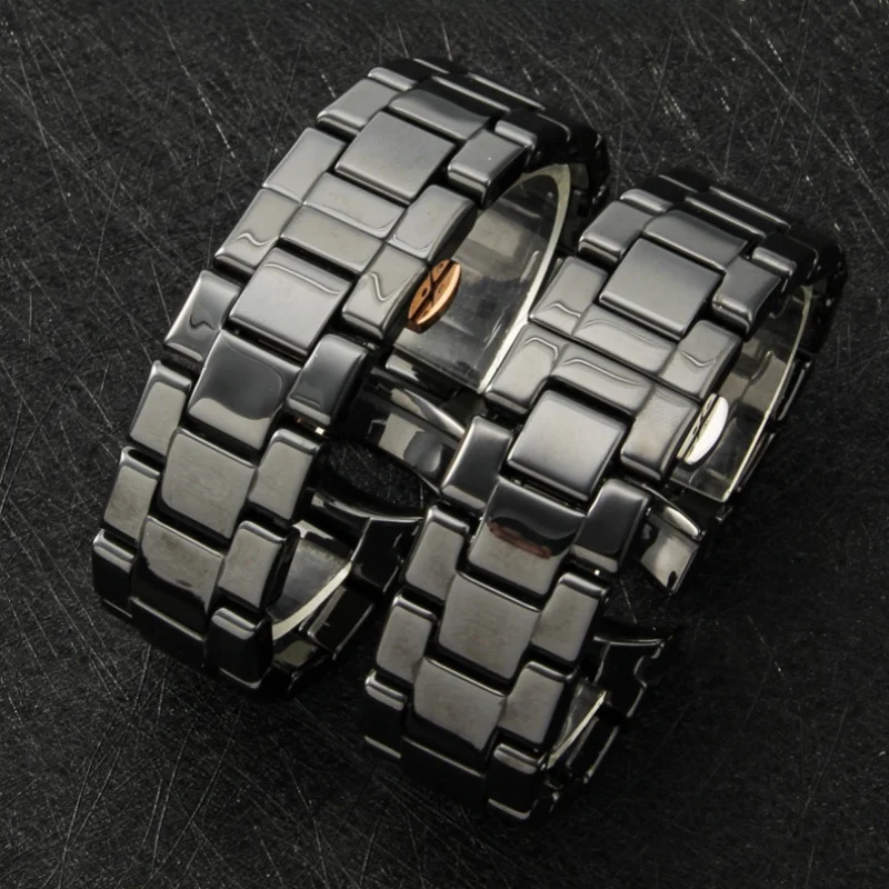 Ceramic watch strap for Armani AR1451 1452 1400 1410 1421 144 Watchband Black matte gloss ceramic Bracelet Accessories Wristband