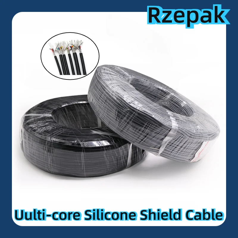 1 meter high temperature and heat resistant multi-core silicone shielded cable 0.3 to 2.5 mm diameter, 2 to 6 copper conductors