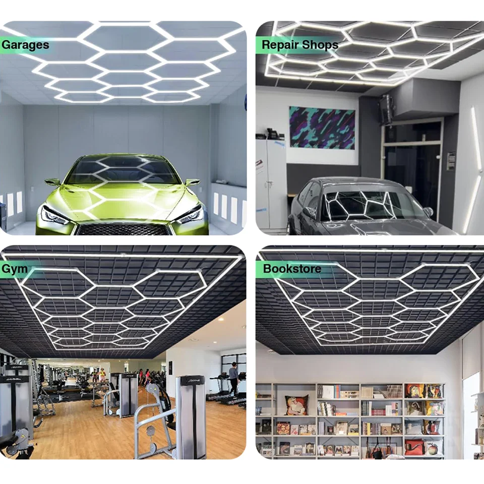 Hexagon LED Lamp Lighting AC85-265V For Auto Detailing Honeycomb Hexagon Ceiling Lamp For Car Wash Beauty Station With Border