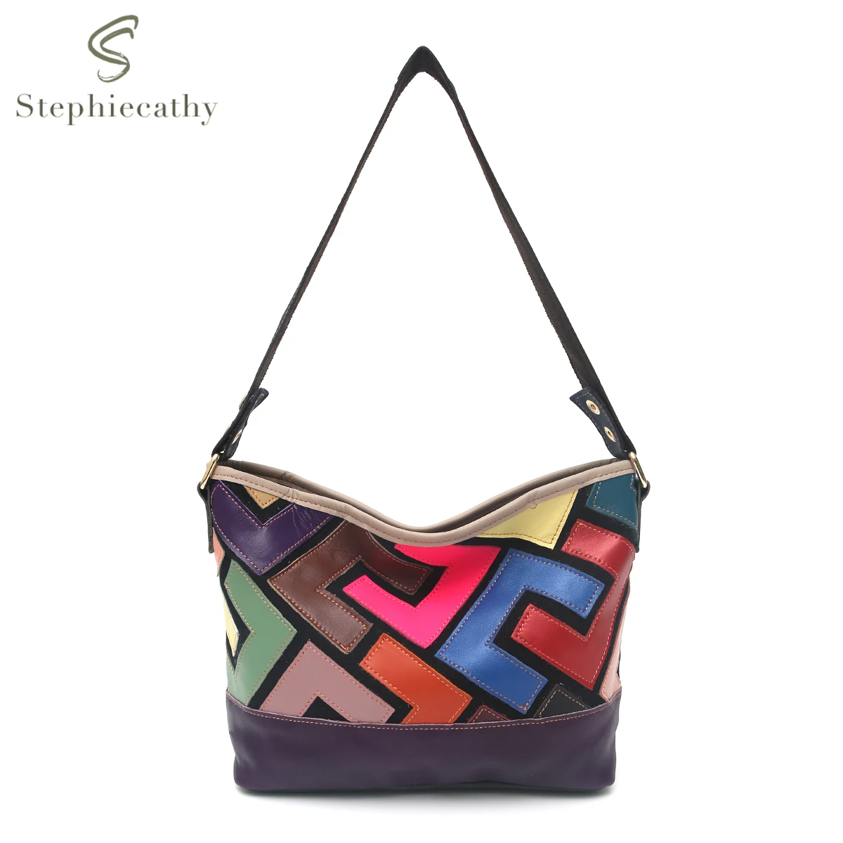 

SC Women's Vintage Multi Colors Lambskin Canvas Patchwork Hobo Bag Casual Daily Tribal Shoulder Real Leather Cross body Purse