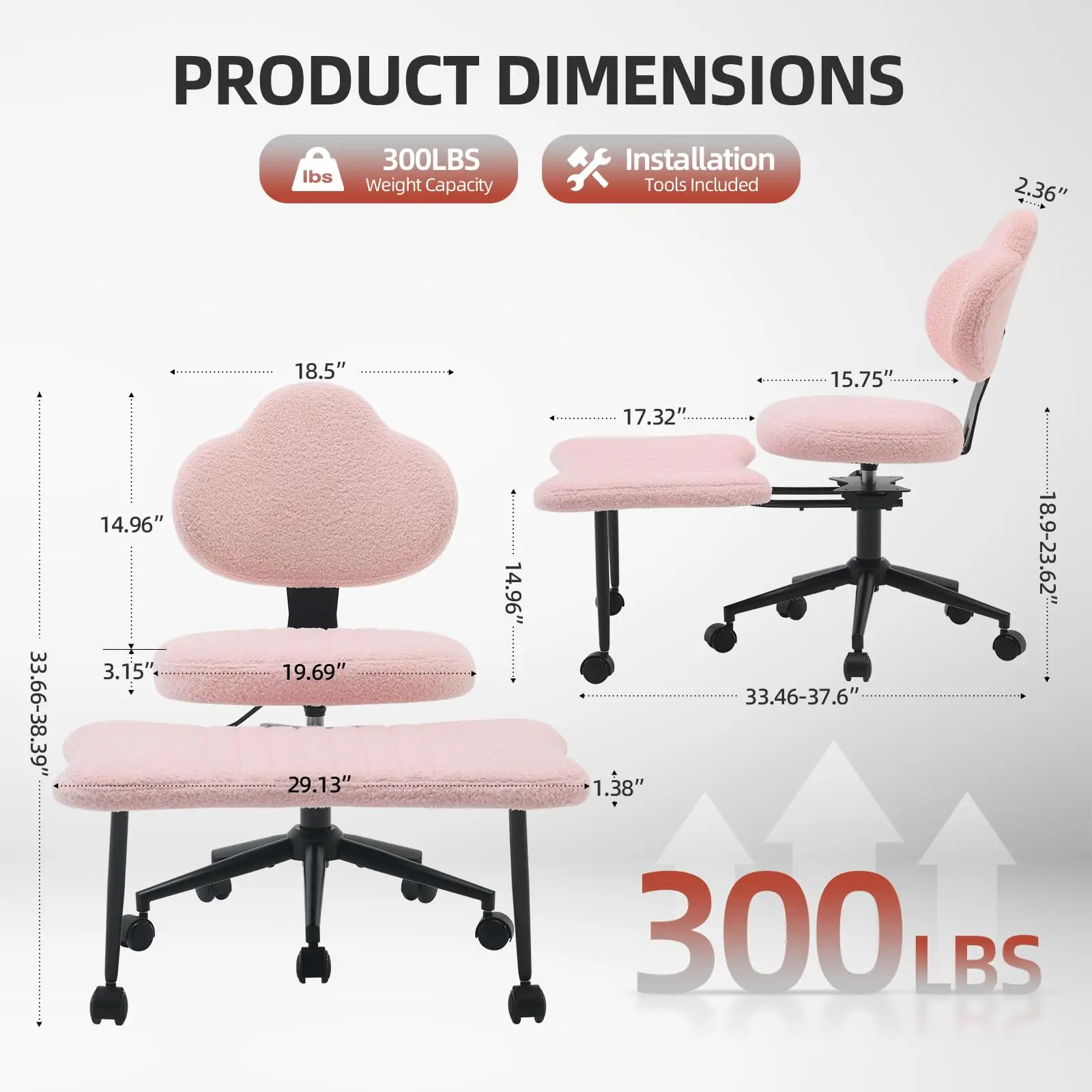 Ergonomic Cross Legged Office Chair, 360°Swivel Meditation Chair with Adjustable Height & Wheels, PU Leather Kneeling Office Chair for Yoga