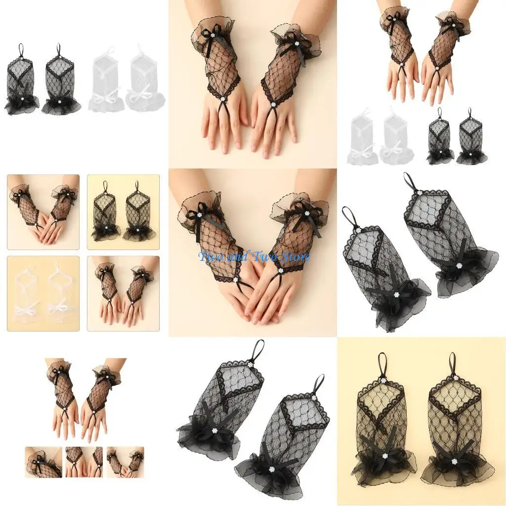 

HX6F Gloves Short Gloves 1920s Women Lace Bridal Gloves Wedding Gloves