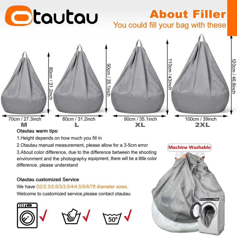 OTAUTAU Adults Children Bean Bag Cover without Filler Cotton Linen Beanbag Chair Pouf Salon Corner Seat Ottoman Puff Sac DD002