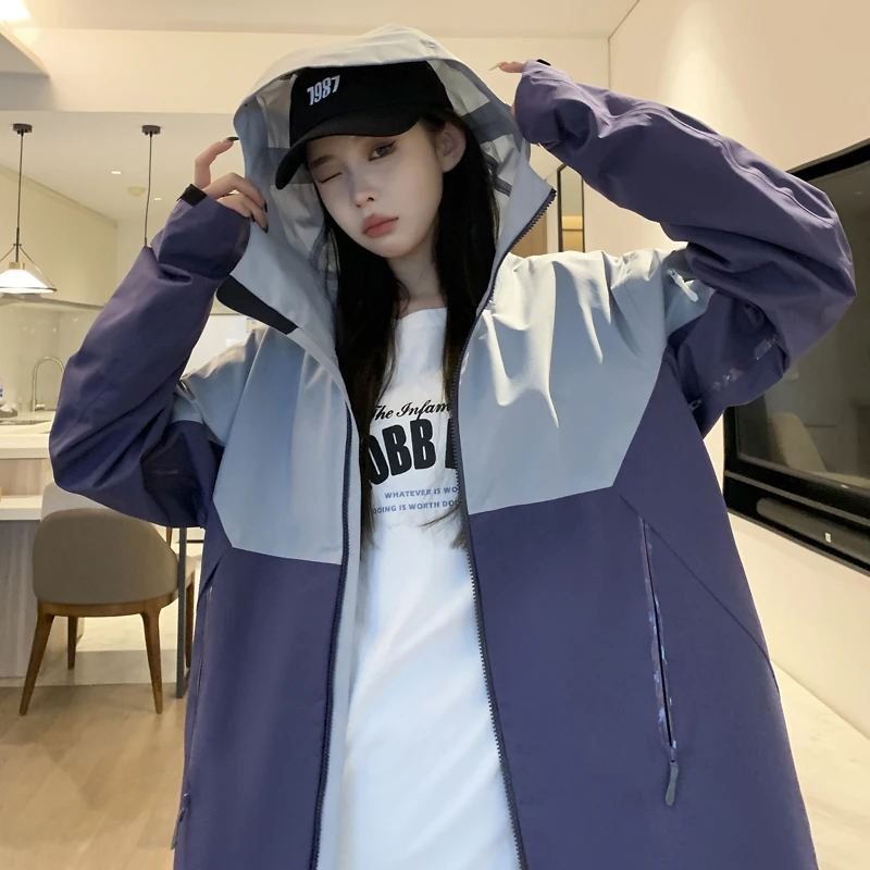 

Waterproof Outdoor Jaet Men's Spring 2025 Casual Lazy Sle Couple's Sportswear Polyester Fiber Long Sve Hooded Coat