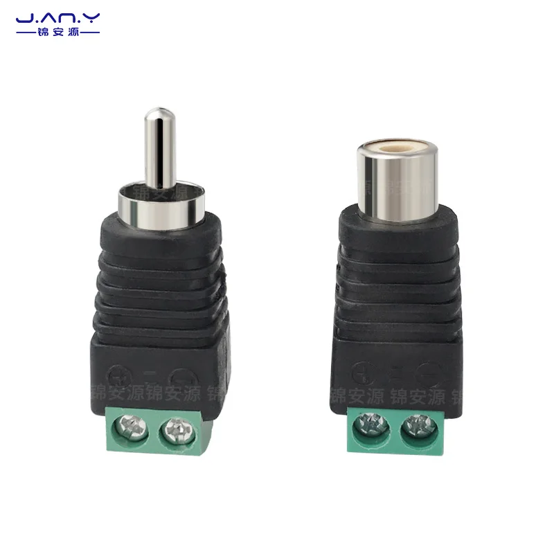 Monitor solderless AV male and female connector RCA audio plug green end positive and negative screw av lotus male TV connector