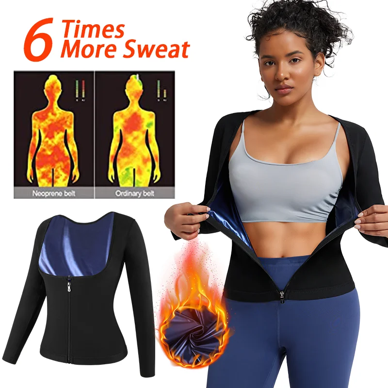 

Sauna Suit for Women Sweat Body Shaper Hot Waist Trainer Long Sleeve Shirt Workout Top Shaping Sweating Tummy Control Bodysuit