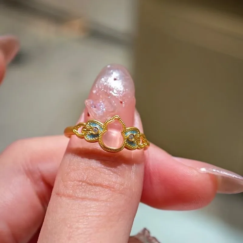 

Xiaohongshu Same Pink Dudu Small Gourd Ring Niche New Chinese Style Gold Ring Fashion Light Luxury Jewelry