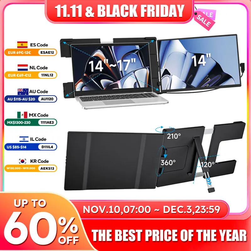 

Dopesplay 14,1-дюймовые портативные мониторы 1200P FHD IPS Расширитель экрана ноутбука Type-C HDMI для ноутбуков Switch Game Mac Up 14–17,3