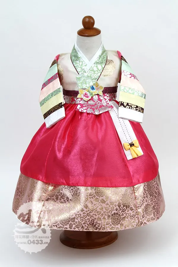 New Baby Girls Traditional Korean Hanbok Fashion Style Dress Cotton Long Sleeve Child Asian Clothing