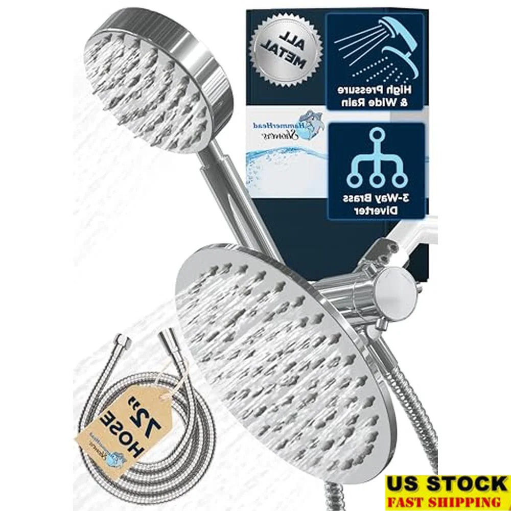 All Metal Dual Shower Head Combo High Flow 8