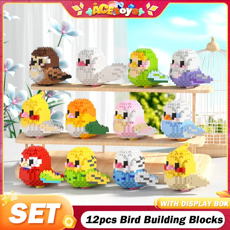 12/Set DIY Bird Building Blocks Bricks 3D Animal Model Mini Cute Creative Educational Toys for Boys Girls Back to School Gifts