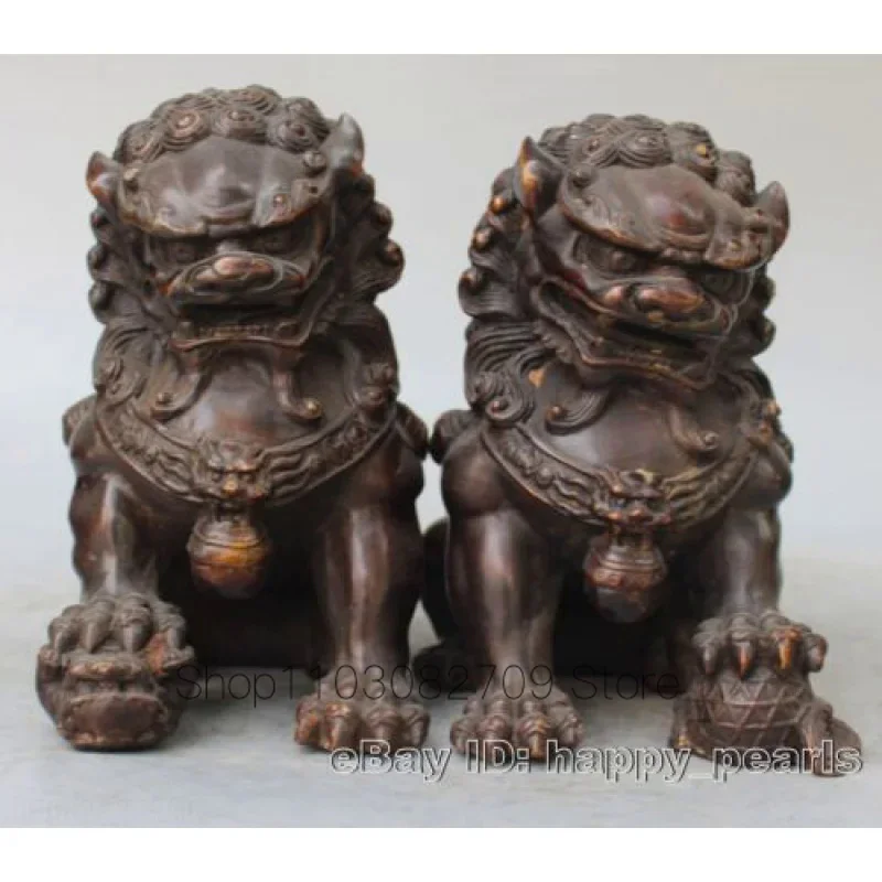 Antique Fengshui Bronze Guardian Fu Foo Dogs Lion Door Leo Statues Lions Pair