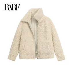 RARF 2024 Ladies fall/winter new lapel loose, age reduced lamb wool short thick warm white women's coat