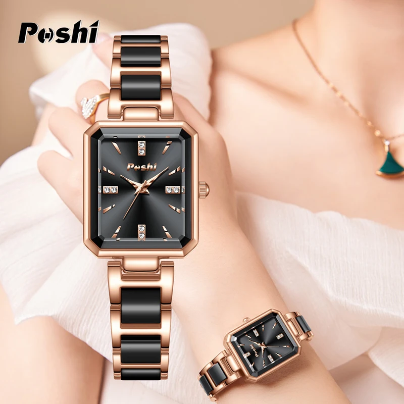 POSHI 981 ساعات نسائية عصرية أنيقة بسوار للسيدات ساعة يد كوارتز أصلية فاخرة أفضل للهدايا #1