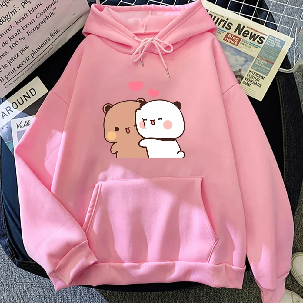 Sweatshirt imut Harajuku leher bulat Unisex, atasan baju motif kartun Panda Bubu dan Dudu, Hoodie ukuran Plus untuk wanita