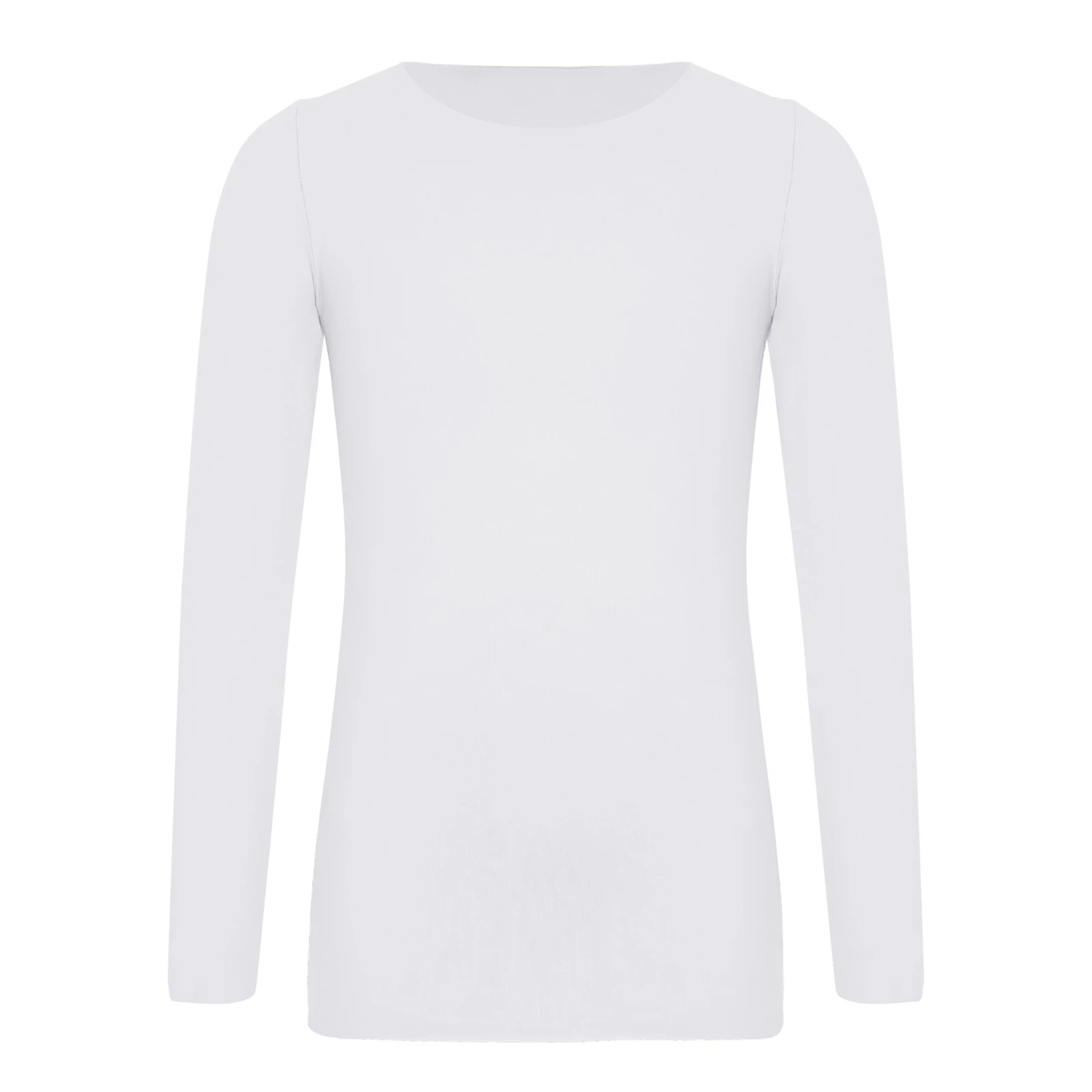 Kids Girls Gymnastics Ballet Dance Tops Dancewear Seamless Thermal Underwear Top Round Neck Long Sleeve Pullover Shirt