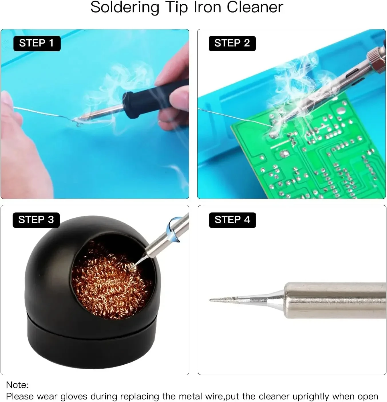 Metal Wire With Stand Set Welding Desoldering Soldering Solder Iron Tip Dross Cleaner Cleaning Steel Ball Mesh Filter Tin Remove image 4
