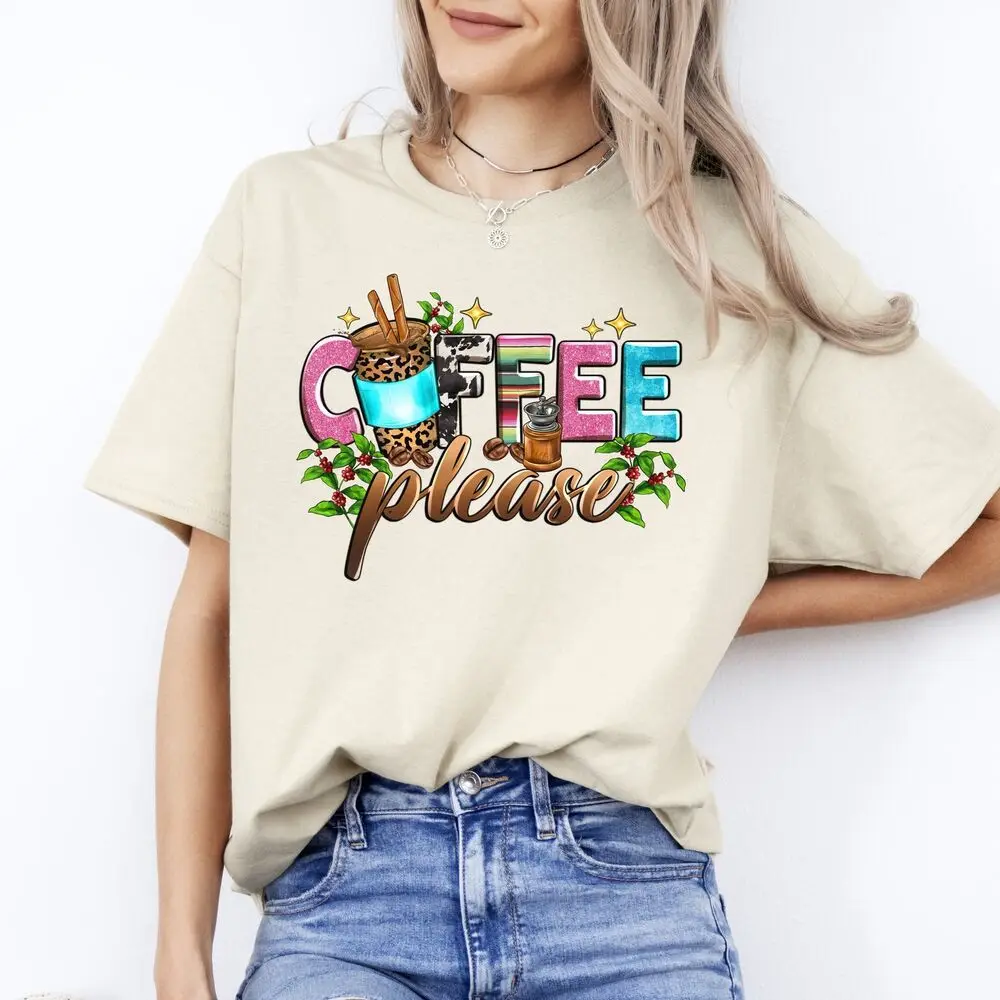 Coffee please T-Shirt Coffee lover Coffee addict Unisex tee White Sand Sport Gre High Quality 100%Cotton Short Sleeve