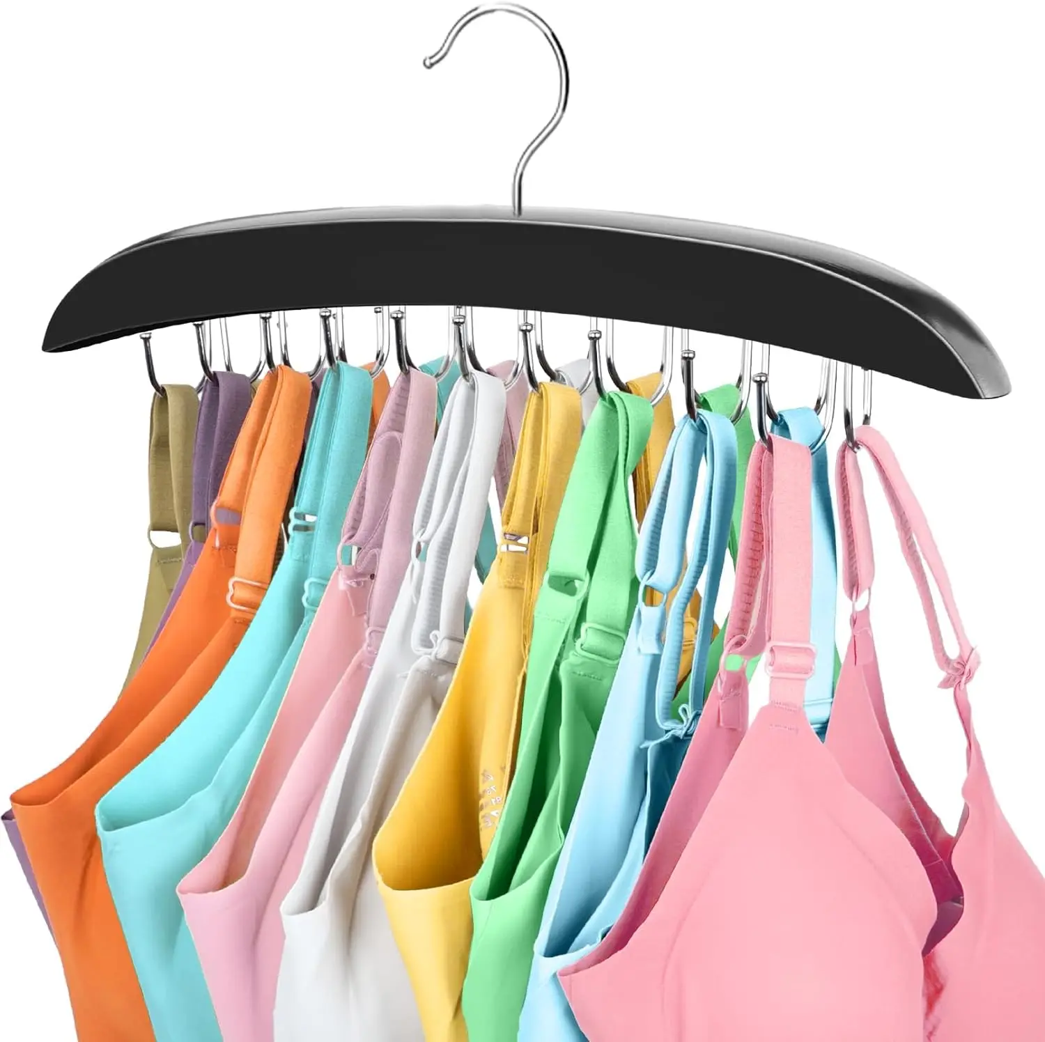 1 Pack Black 360° Rotating w/20 Foldable Metal Hooks Hanger Closet Storage for Camisoles/Tank Tops/Bras/Belts/Scarves