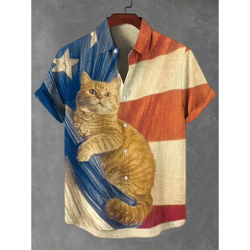 ثلاثية الأبعاد مطبوعة متعة القط الأسماك قميص هاواي صيفي للرجال لطيف الحيوانات نمط ألوها قمصان الصيف قصيرة الأكمام بلايز الشارع بلوزة غير رسمية #4