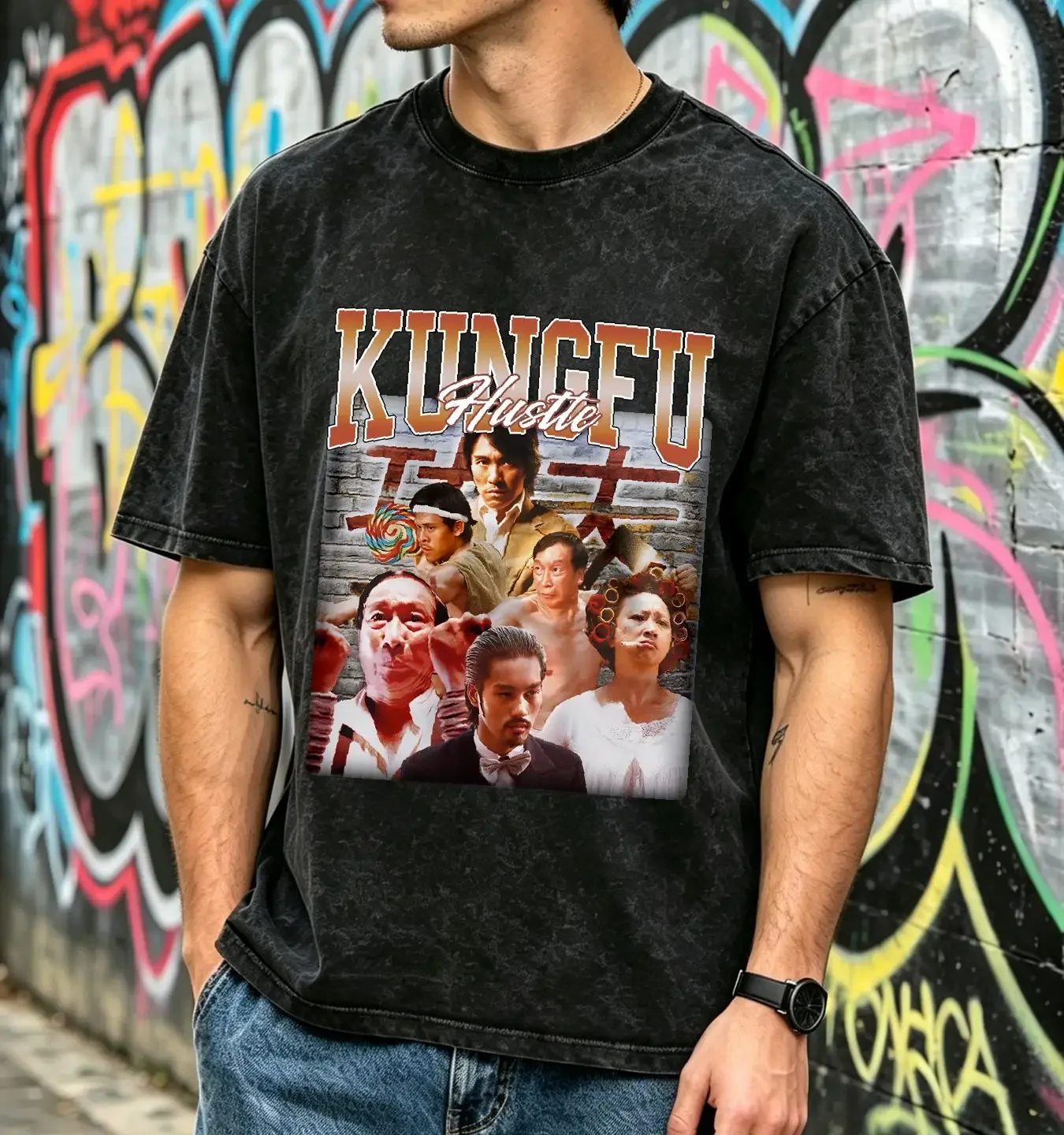 washed T Shirt KUNG FU HUSTLE Vintage Shaolin Size S 5XL vintage Washed Soft Slightly graphic designer clothes Stylish