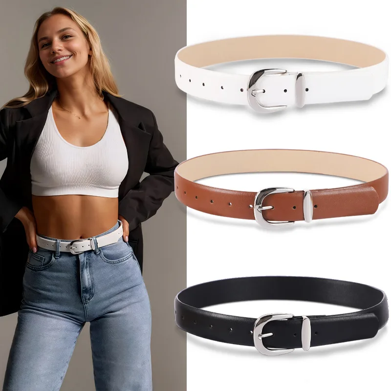 

New Silver Pin Belt for Women - Fashion Slim Waistband for Jeans/Pants, Simple Decorative Casual Belt