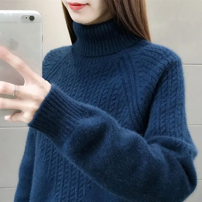 

Add cashmere / thick turtleneck sweater female autumn and winter new lady twist loose bottom sweater sweater women's wear