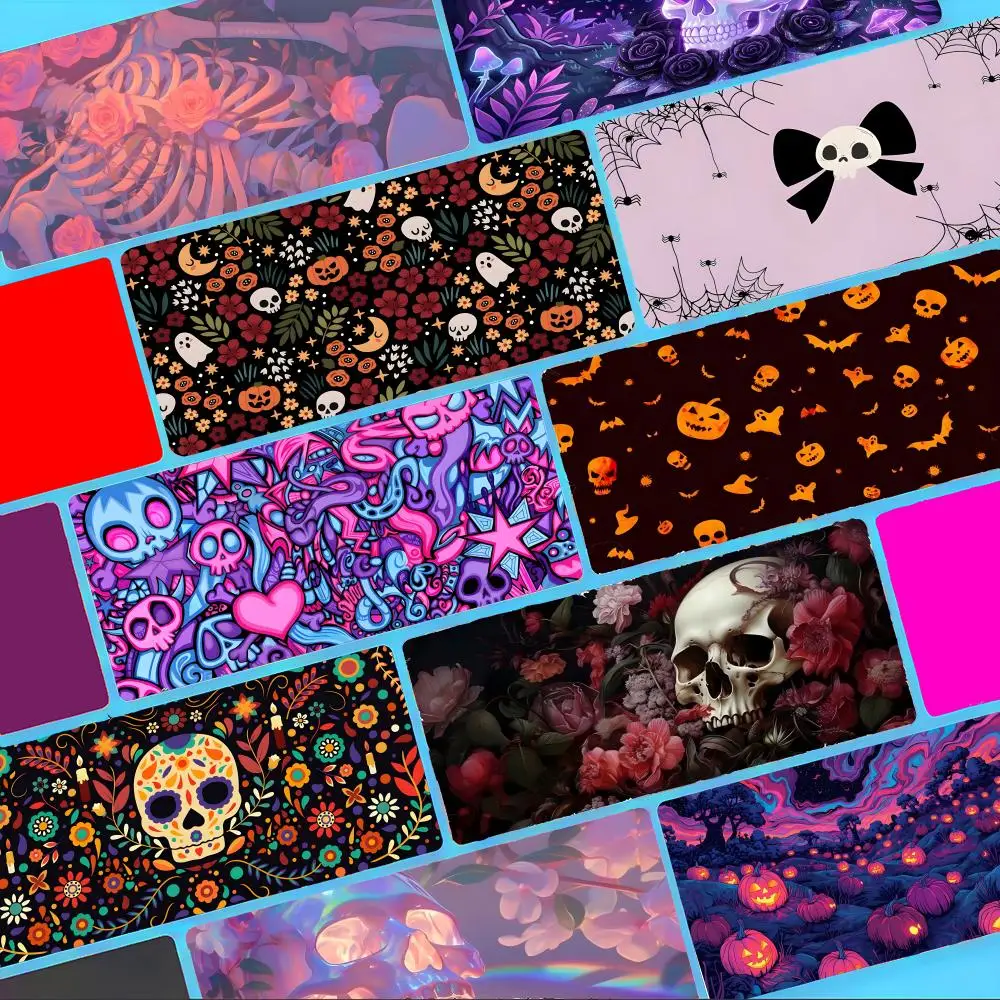 Spooky Halloween Skulls Mouse Pad Non-Slip Large Desk Mat Thick Stitched Edge Gaming Mousepad