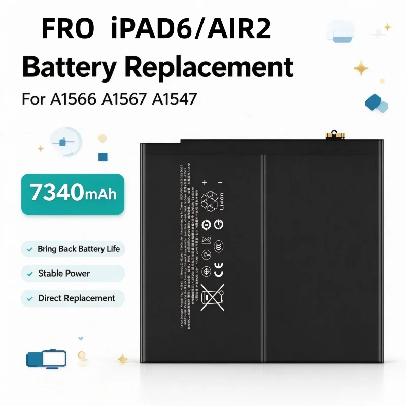 7340mAh Replacement Battery for Apple IPad 6 Air 2 IPad6 Air2 A1547 A1566 A1567