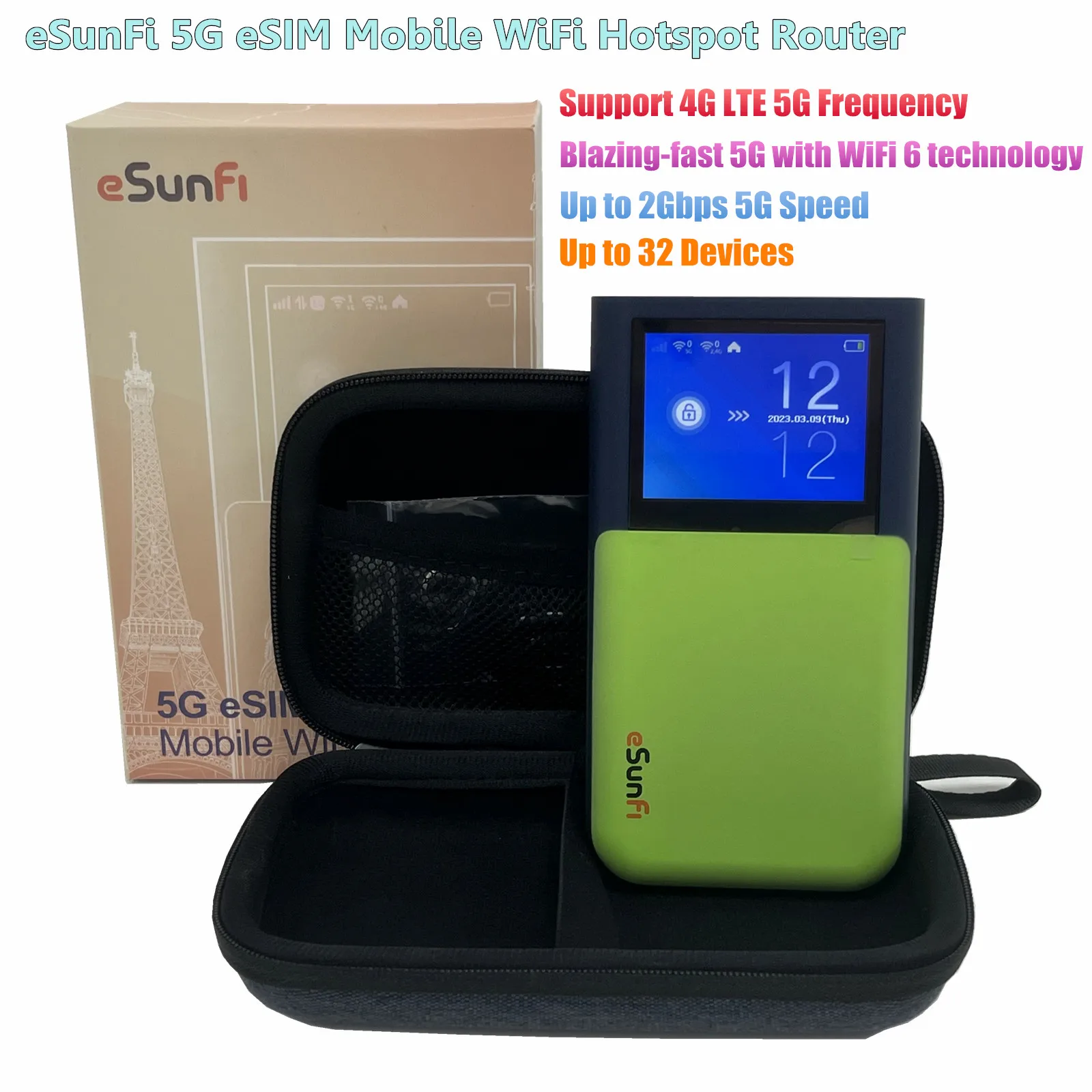 Sunhans 5G eSim eSunFi SHFiEL6 4G 5G WiFi6/6E Mobile Hotspot Router 3600Mbps 2.4G 5.8G 6G WiFi Tri-band Portable WiFi Router