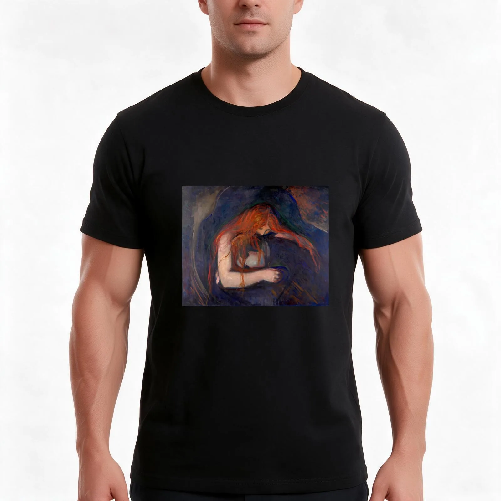 Vampire Edvard Munch T-Shirt Summer Casual Cotton Tee Oversized Streetwear Tops Vintage Graphic Print Loose Fit Short Sleeve