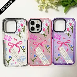Hot Ins Pink Silk Ribbon Label Clear Case For Iphone 11 14 15 Pro Max Silicone Soft 12 13 Mini 7 Plus XR XS Max Shockproof Cover
