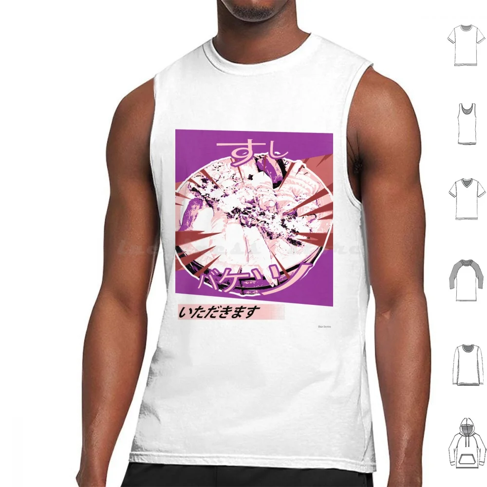 ( Sushi Bucket ) Tank Tops Vest Sleeveless Sushi Weeb Japan Japanese Weeaboo Anime Food Aesthetic Pastel