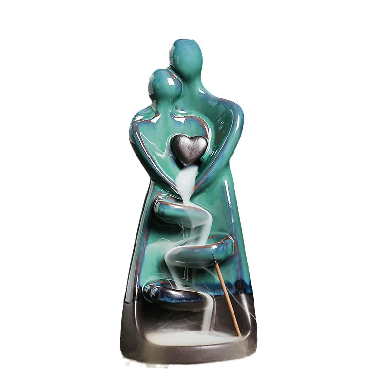 Handmade Ceramic Waterfall Backflow Incense Burner Couple Hug Heart Shaped Incense Holder Decorative Ornament Home Decor For Liv view 5
