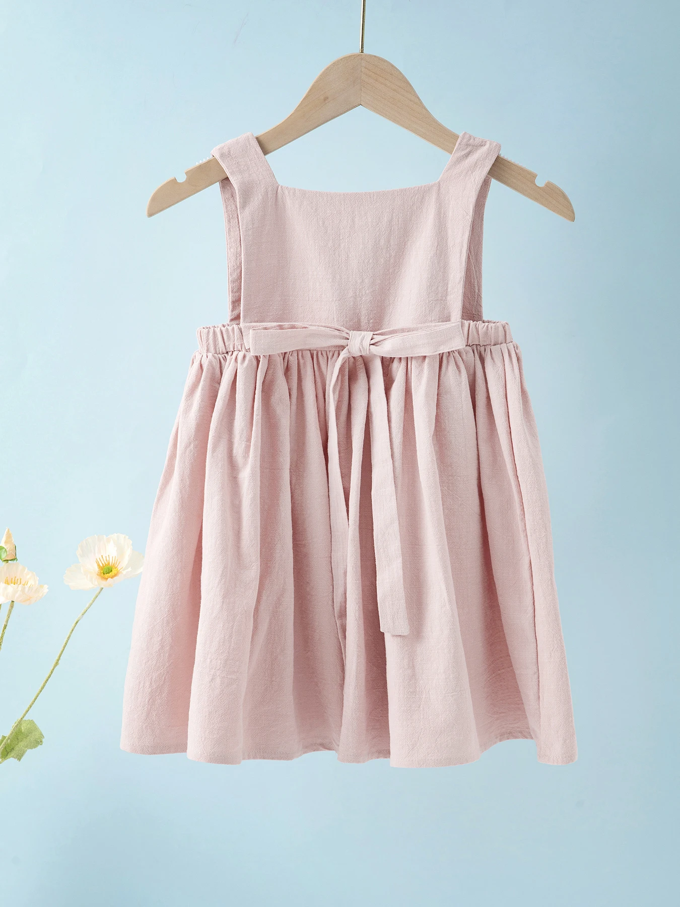 Summer kids clothes solid color suspender girl frocks linen cotton sleeveless summer dress