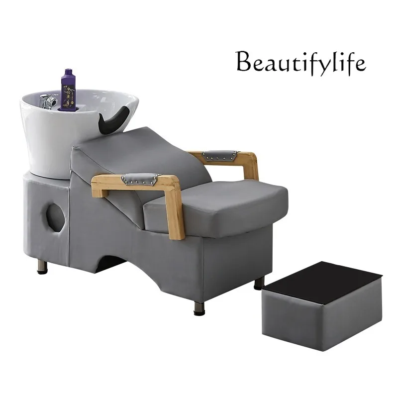 

Barber Shop Wooden Washing Armrest Head Bed Hair Salon Hair Bed Hair-Washing Chair Stainless Steel Water Ceramic Basin