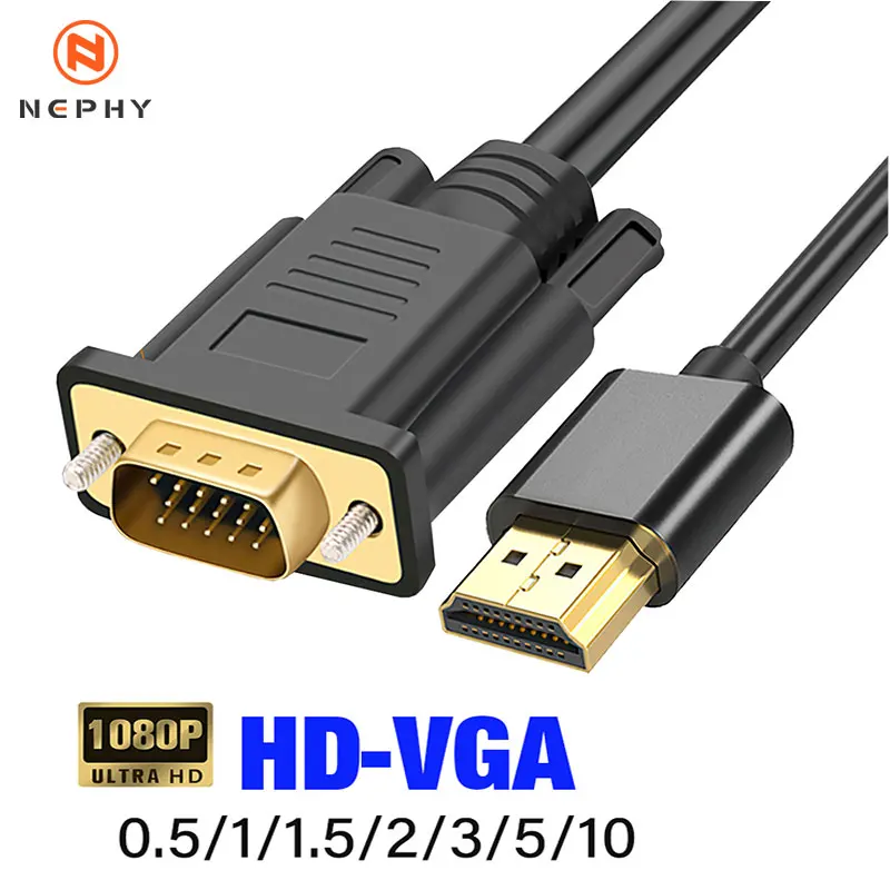 HDMI-Compatible to VGA Adapter Connecto Line Converter Cable 0.5m 3m 5m 10m FHD 1080P For Desktop Laptop PC TV Monitor Projector