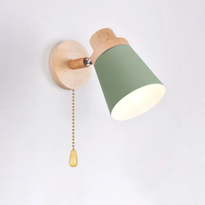 Creative Macaron Color Wooden Simple E27 LED Wall Lamp Reading Bedroom Bedside Lighting Study Home Decor Improvement Wall Light