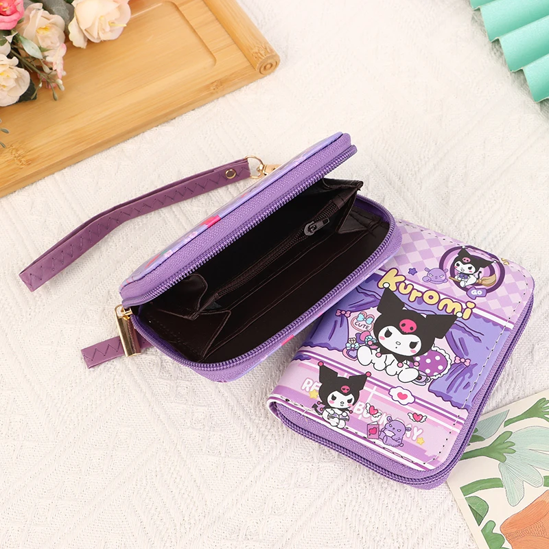 1Pc Sanrio Kuromi Portemonnee Cartoon Anime Schattige Afdrukken Verandering Opslag Draagbare Kleine Portemonnee Cadeau