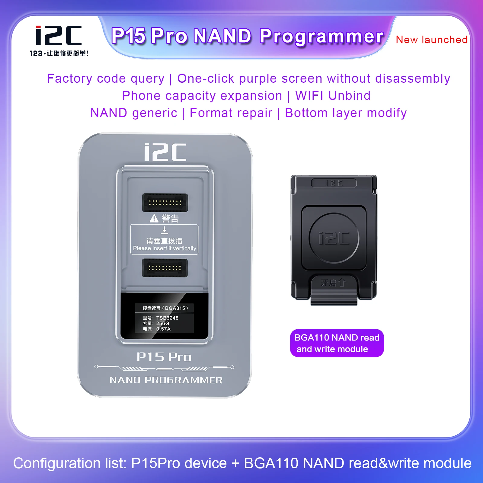 Programmeur de disque dur pour iPhone, écran violet fendu gratuit, lecture astronomique, écriture, Wifi, I2C, P14, P15 Pro, B-Income, 110B-Income, 315, PCIE, Nand, 5G -15PM