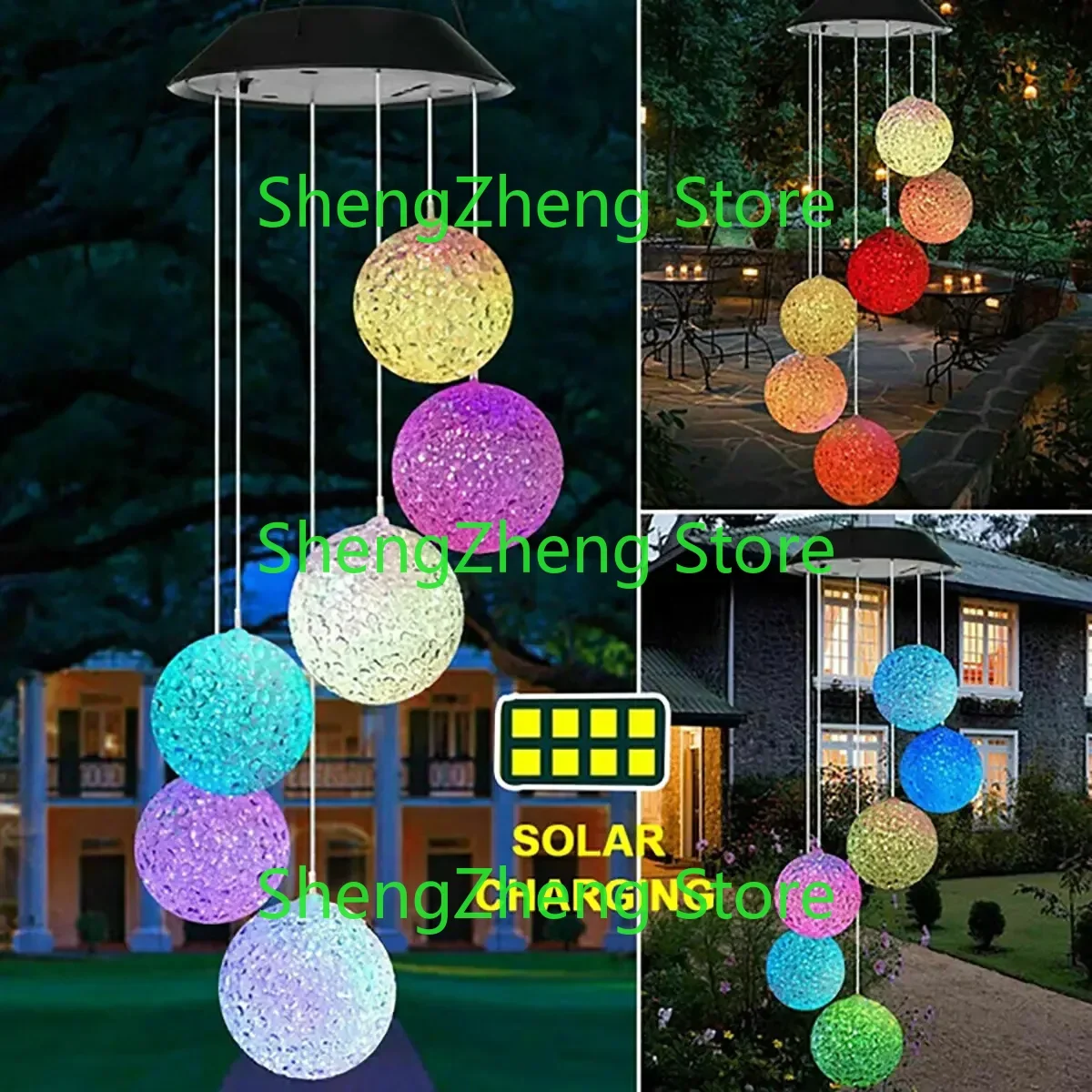 Solar Powered Wind Chime Light String Lights LED Garden Hanging Spinner Lamp