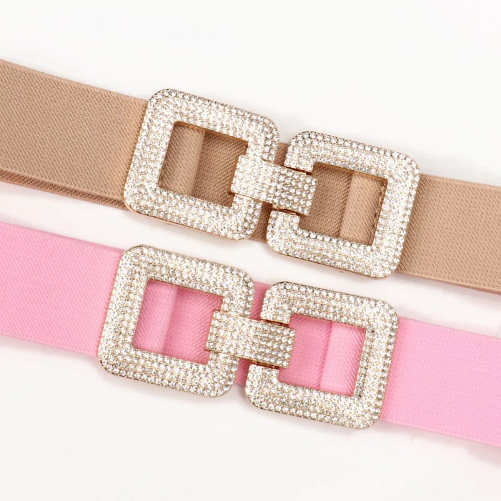 Rhinestone Versatile Button Closure Waist Cincher Elastic Belt Style Styling Accessory