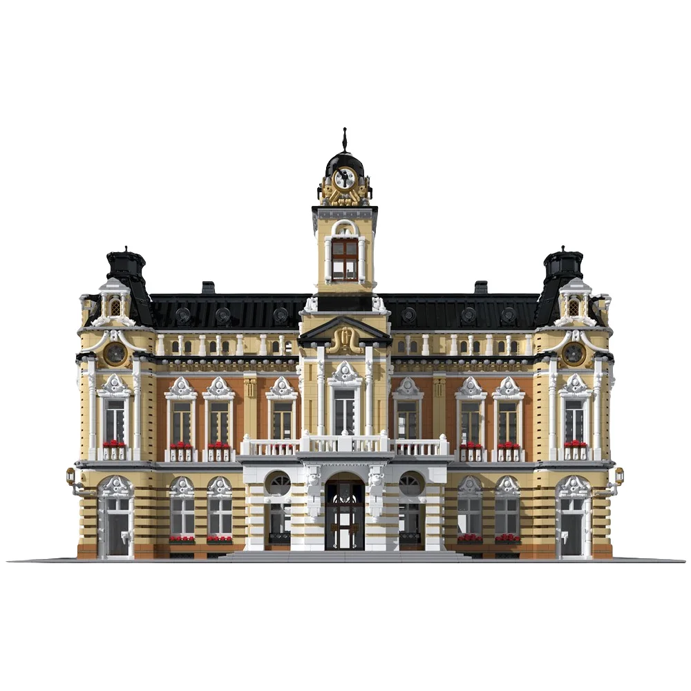 Gobricks MOC Town Hall Modular Building Blocks รุ่น Town Hall สถาปัตยกรรมเมือง Street View อิฐประกอบของเล่นเด็กของขวัญ