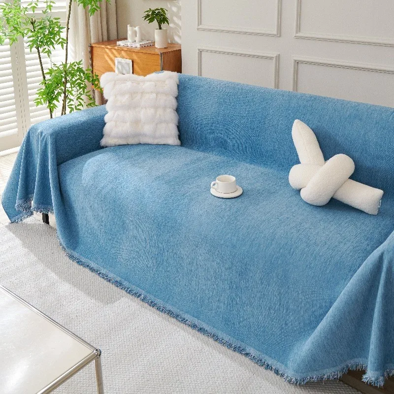1pcs Solid Color Chenille Sofa Cover Anti Cat Scratch Seat Towel One Piece Full Coverage Blanket Cushion Home Decor