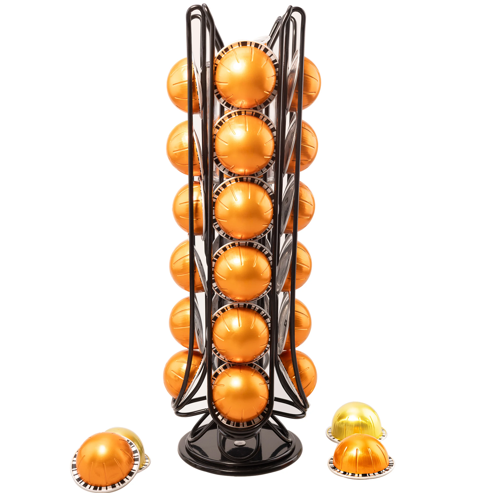 

Coffee Pod Holder 24 Capacity 360° Rotating Base Metal Coffee Capsule Organizer, Compatible with Nespresso Vertuo Pods